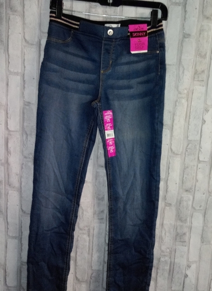 Jordache blue Skinny Jeans with gold stripes elastic waistband - Picture 8 of 11